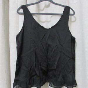 LOFT Black Sleeveless Silky Ruffle Hem Tank Top